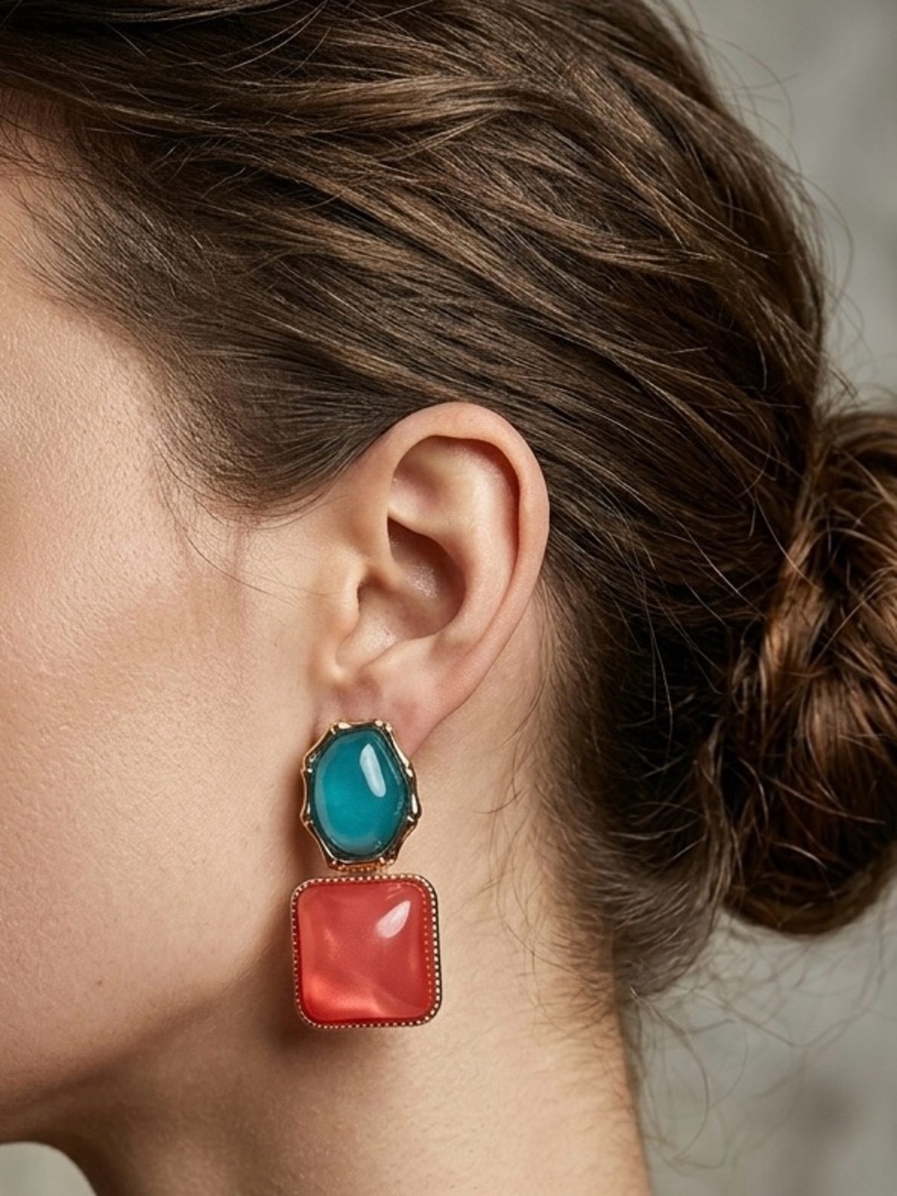 Gold-Tone Teal & Coral Drop Earrings